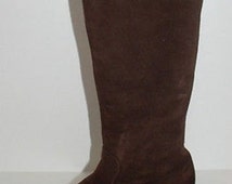 ... Made Brown Suede Shearling Lined Knee High Tall Boots Womens 6 M US
