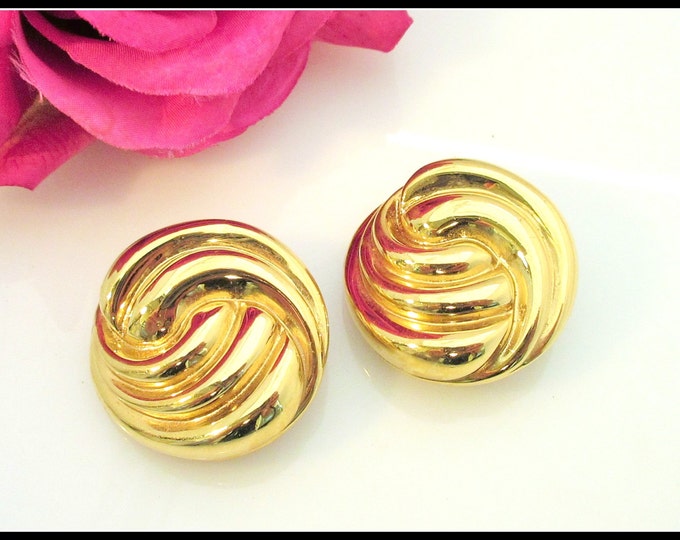 St John Gold Clip On Earrings - Chunky Gold - Swirl Button