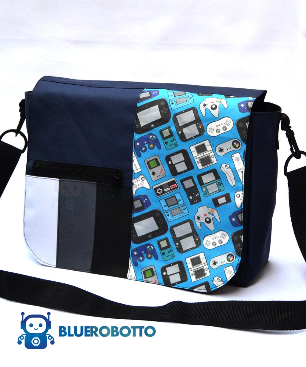 Video game controllers messenger bag by BlueRobotto on Etsy