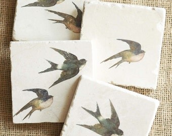 Swallow Coaster Set, Flying Bird Gift, Bird Decor, Bird Gift, Swallow Decor, Bird Tile, Bird Flying Gift, Gardener Gift, Flying Bird Decor