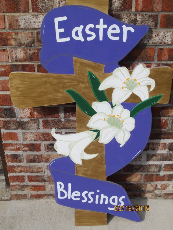 Easter Blessings Cross Religous Outdoor Wood by ChartinisYardArt