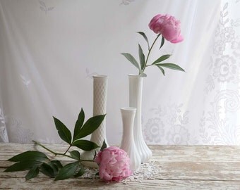 Vintage White Hoosier Vases, Set of 3 Hoosier Vases, Milk glass Hoosier Vases, vintage wedding decor, cottage chic vases