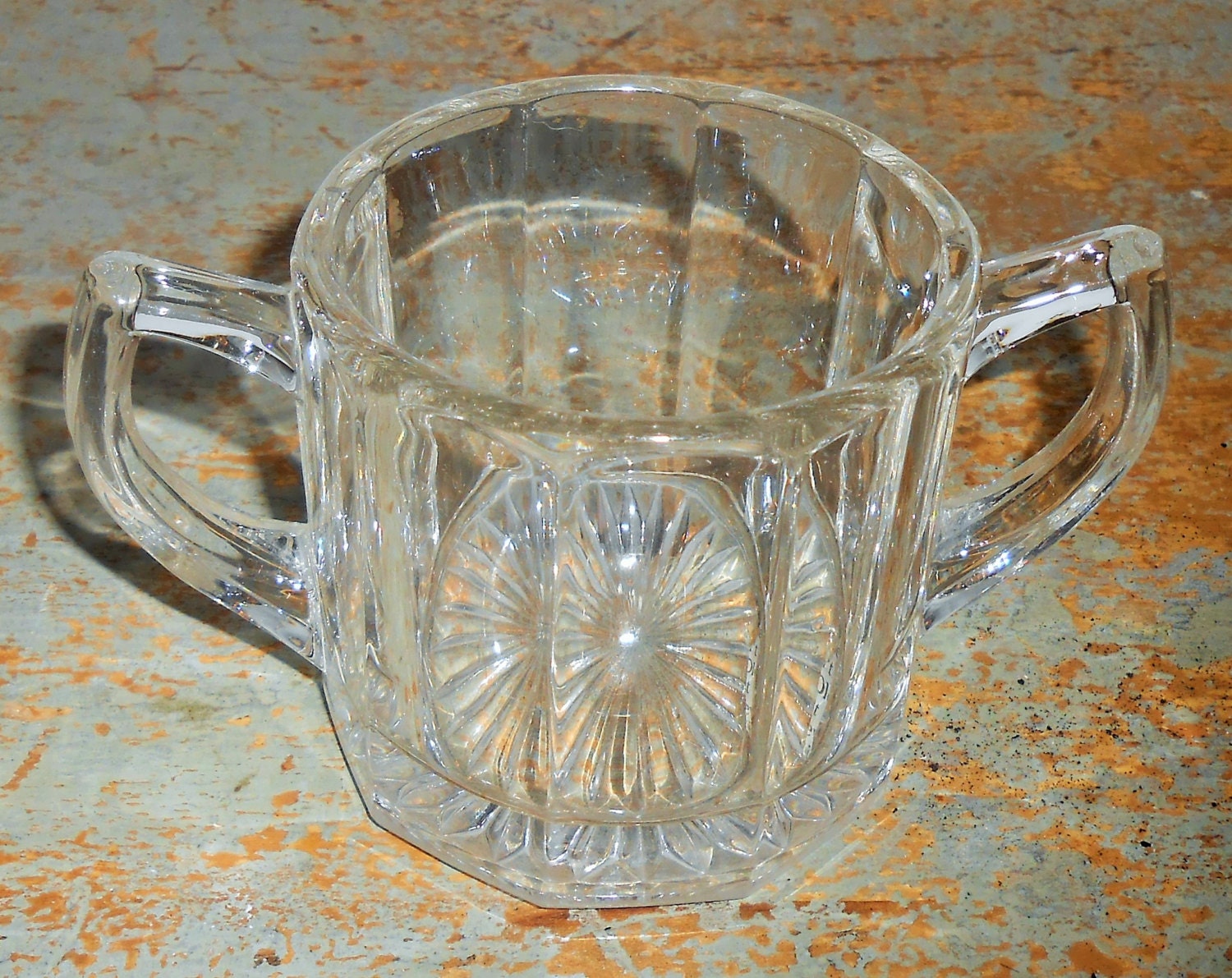 Vintage Sugar Bowl, Clear Glass, Open Sugar Bowl, Sugar Dish, Handles