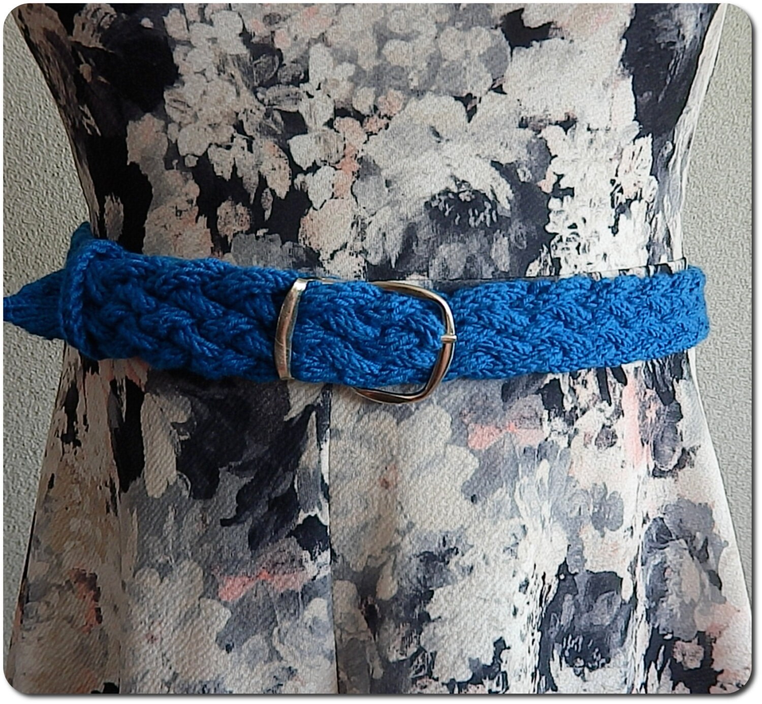 Knit Belt Braided Belt Petrol Blue Merino Wool Elegant Belt