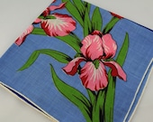 Vintage Hankie, Stunning and Large, Blue With Red Iris for Collecting, Framing, Sewing, Crafts, Collage F18 Vintage Hankie, Stunning and Large, Blue With Red Iris for Collecting, Framing, Sewing, Crafts, Collage F18