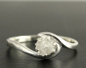 14K White Gold Raw Diamond Ring Rough Uncut Diamond