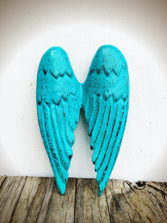 BOLD cast iron angel wings wall art // turquoise aqua by BOLDHOUSE