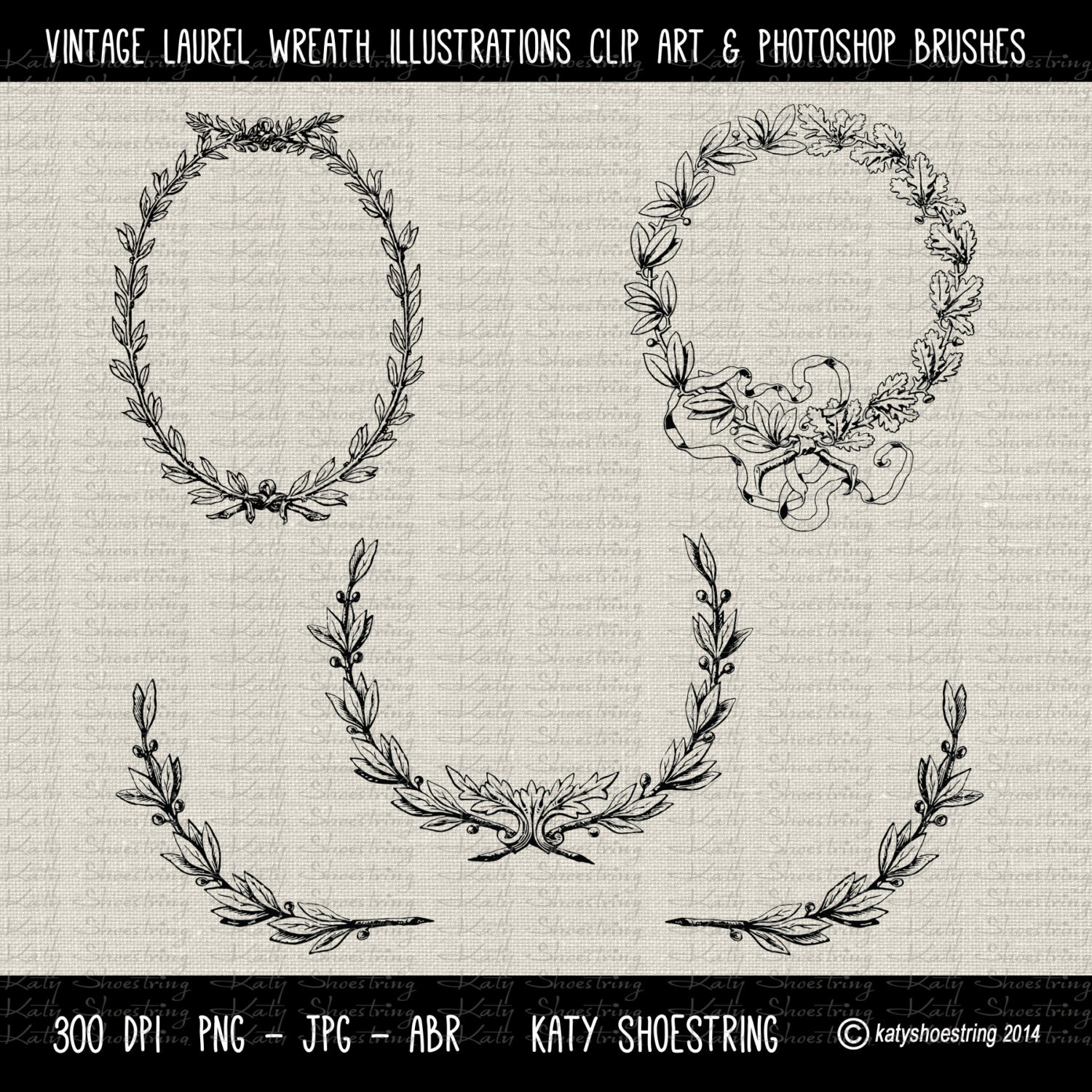 Vintage Laurel Wreaths Illustrations Brushes Digital