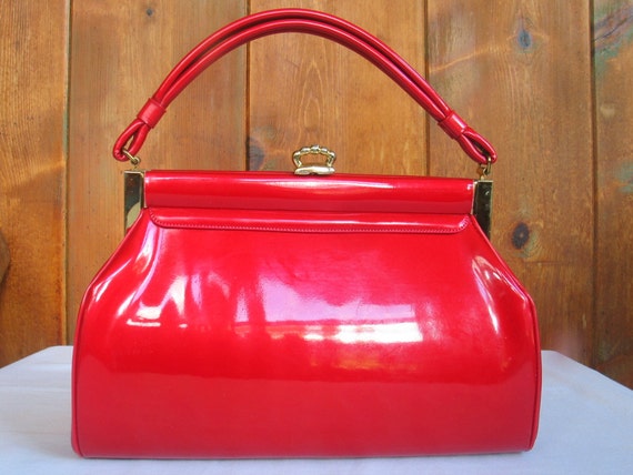 Cherry Red Patent Leather Vinyl Handbag Mad Men vintage