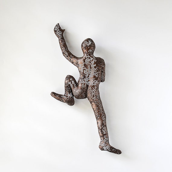 Metal wall art Climbing man sculpture Housewarming gift by nuntchi