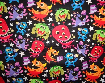 Multicolor Monster Party Toss Cotton Fabric by the Yard