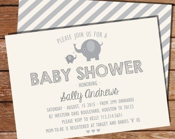 Gray Elephant Baby Shower Invitation for a Boy or Girl - Grey Elephant Invitation - Instant Download and Edit File at home with Adobe Reader