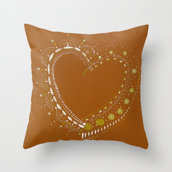 Items similar to Gold Heart Throw Pillow Cover, heart pillow, rustic