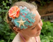 Coral and Aqua mermaid headband, Hawaiian luau party hair clip, beach wedding, starfish hair clip, flower girl dance costume Hawaiian luau, Coral and Aqua mermaid headband, Hawaiian luau party hair clip, beach wedding, starfish hair clip, flower girl dance costume Hawaiian luau,
