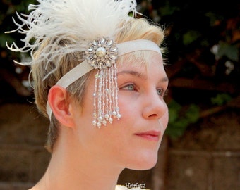 Swingin' Silver Gatsby headband, flapper headband, white 1920s headpiece, 1920s headband, Gatsby headpiece, jazz age lawn party, jalp2017