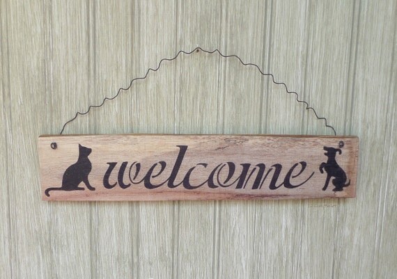 Sign rustic  Rustic Sign Welcome Cat Wall   signs dog Welcome  Hanging Dog and    Wood