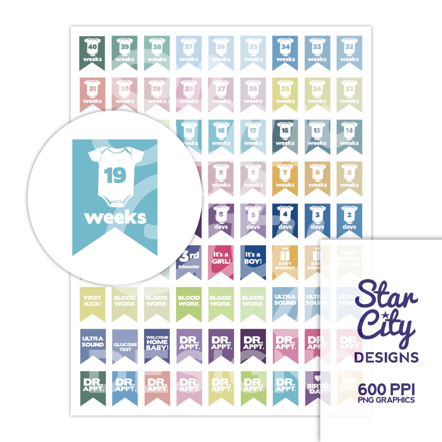 Printable Pregnancy Countdown Planner Stickers instant