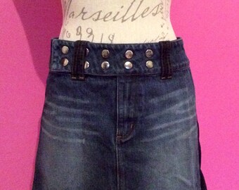 Indigo blue vintage denim studded skirt