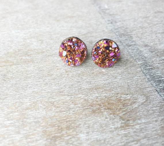 Rose Gold Druzy Earring Posts 10mm Rose Gold by StyledSimplicity