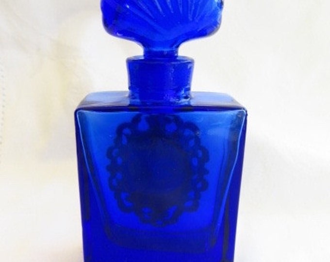Vintage Perfume Bottle, Cobalt Glass Perfume, Gold Filigree, Vanity Bottle
