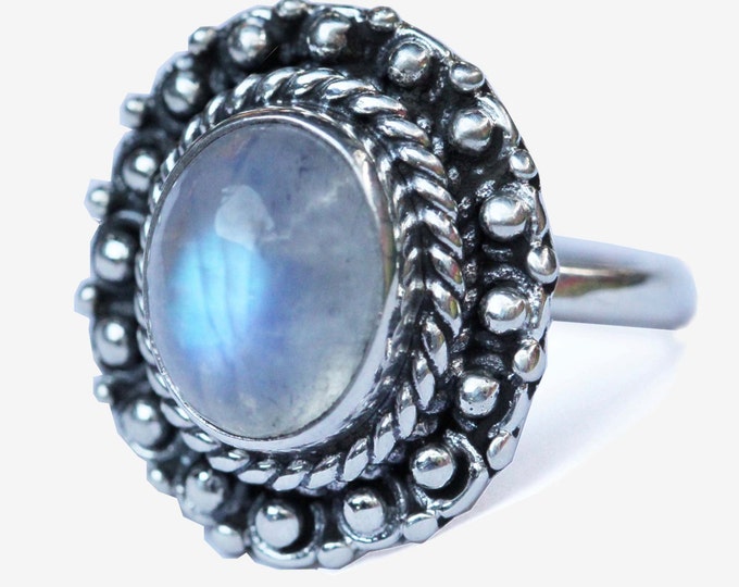 Moonstone Ring, Sterling Silver Ring, Moonstone Jewelry, Rainbow Moonstone, Bohemian Ring, Gemstone Jewelry, Boho Rings, Gypsy Ring, Don Biu