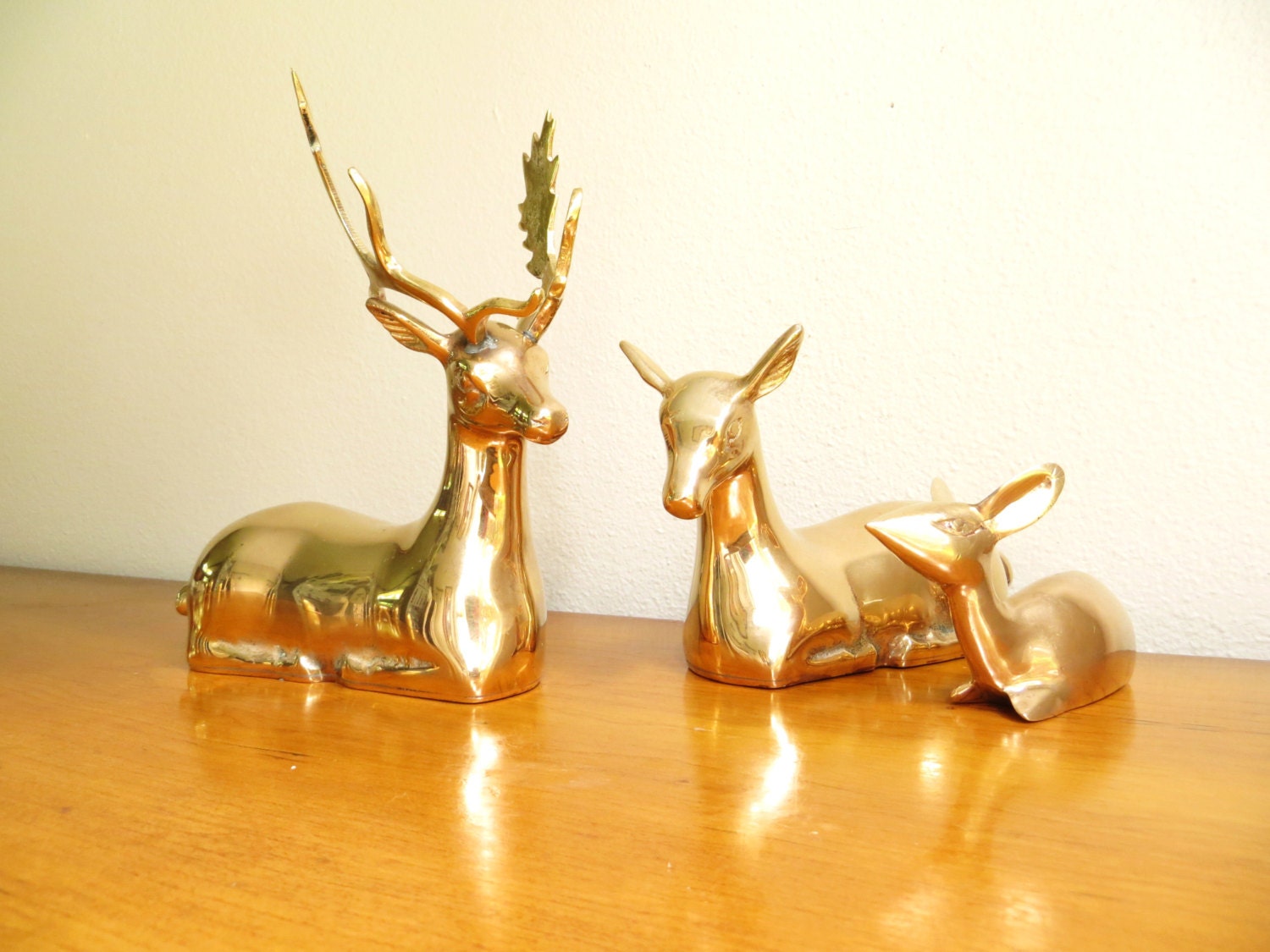 Vintage Brass Deer Figurines Doe Buck Fawn Deer Family