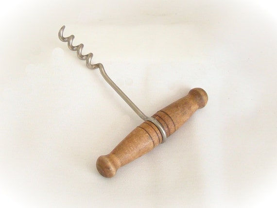 Vintage Wooden T Handle Corkscrew late by CocoLuvsKreativity