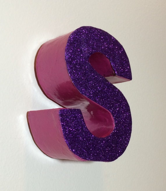 Letter S Purple Pink Sparkle Glitter Decorative Paper Alphabet