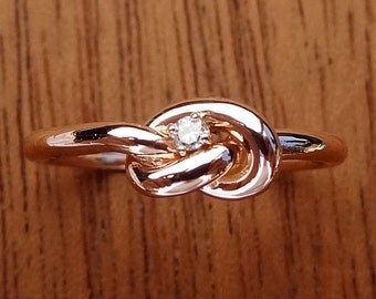 Love Knot Single Diamond Ring Solid 14k Rose / Pink Gold Friendship or Promise Band
