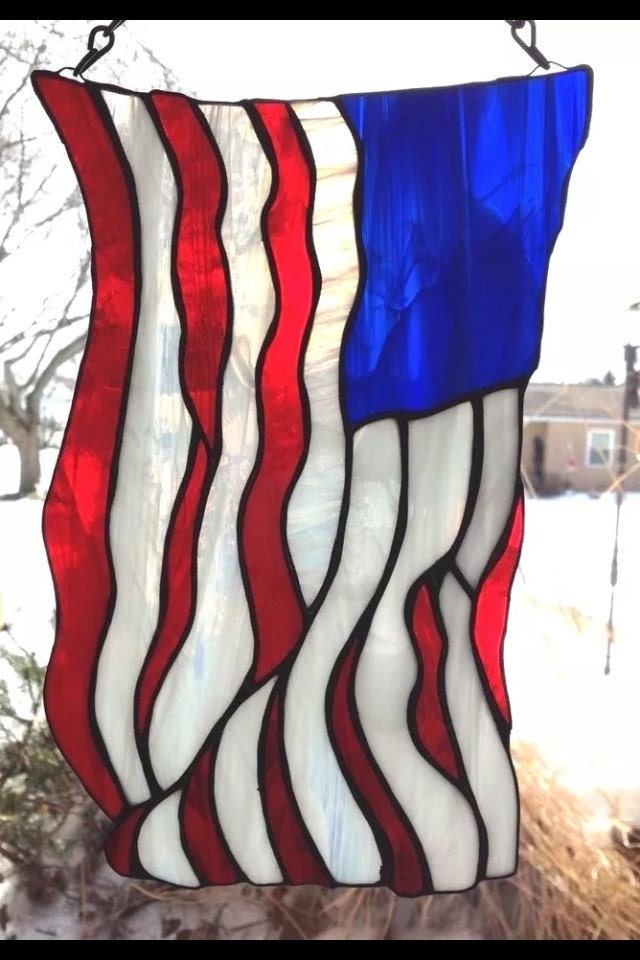 Stained Glass American Flag Patriotic Suncatcher By Brglassworks 3835