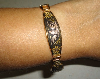 Bracelet Vintage Damascène - Bijou Ancien Style Chaîne/maillon - Occasion Porté