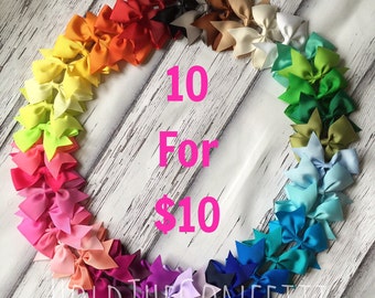1.00 Each Hair Bows / Bow Set of 10 Ten Boutique Hair Bow Clip / READY TO SHIP / You Pick The Colors