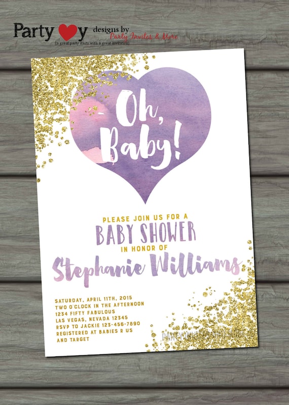 Purple And Gold Baby Shower Invitations 1