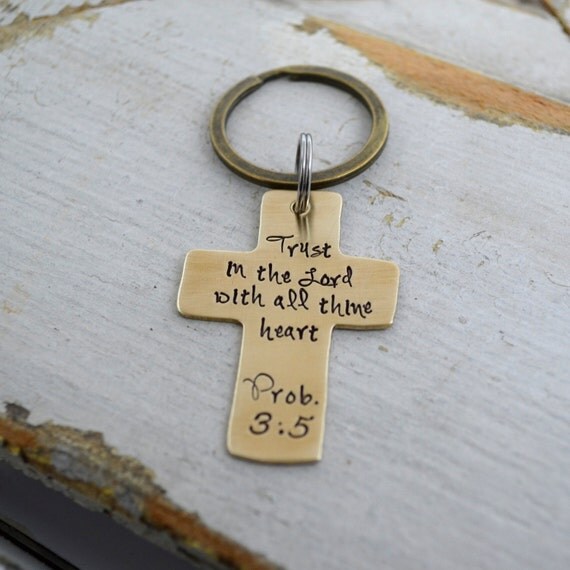 Cross Keychain Customized with Bible Verse or Quote Hand