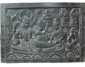 Yoga Decor Lord Vishnu Goddess Laxmi Hand Carved Wooden Wall Hanging India