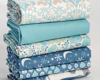 Fat quarter fabric bundle - 100 % cotton - duckegg & midnight blue animal woodland prints - quilting bunting craft sewing toy cushion