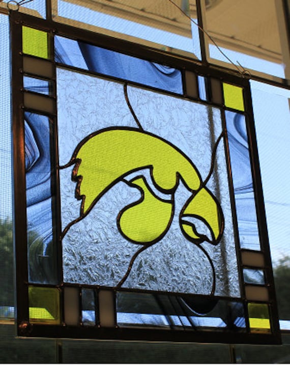Stained glass Iowa Hawkeyes panel suncatcher wall hanging