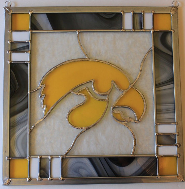 Stained glass Iowa Hawkeyes panel suncatcher wall by ManemannArt