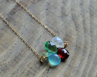 Custom Design Your Own Birthstone Necklace- 4 Stone Birthstone Necklace in Gold or Silver- Minimalist Necklace- Layering Necklace