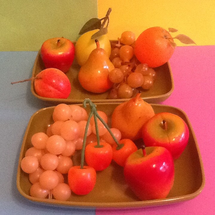 Fruit Bowl Assortment Fake Hard Plastic Kitsch or by MellowdieMod