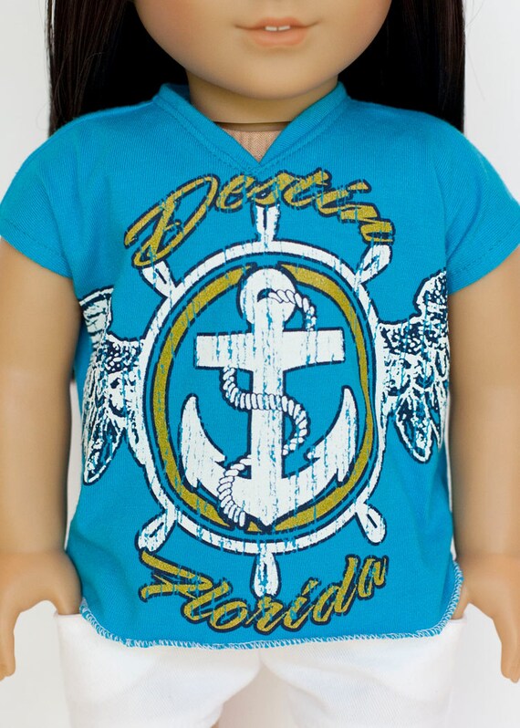 American Girl doll upcycled Destin Florida Tshirt blue