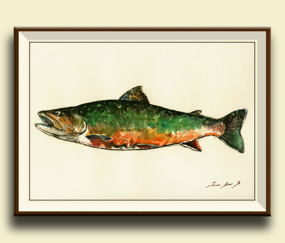 PRINT-Brook trout fish watercolor painting print game