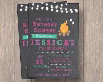bonfire invitation / camp invitation / bonfire party invitations / smores invitation / bonfire birthday invitations, digital file