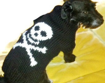 Large dog clothes, dog sweater. Halloween skull and bones dog sweater. Hand knitted