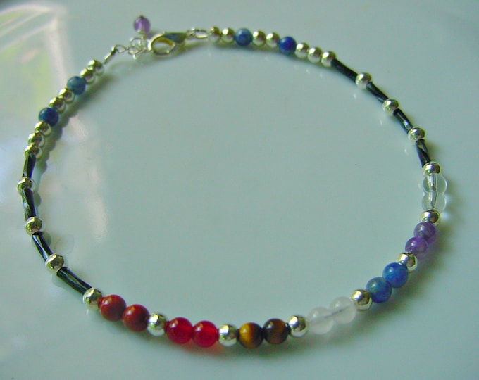 Chakra Ankle Bracelet, Semi Precious Stones, Anklet with Clasp, Balance Energy Reiki Jewelry, Gift Idea,