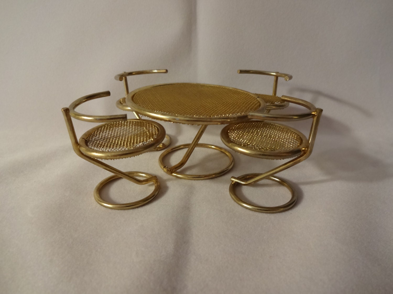 Brass dollhouse miniature table and chairs set vintage 1 scale haute