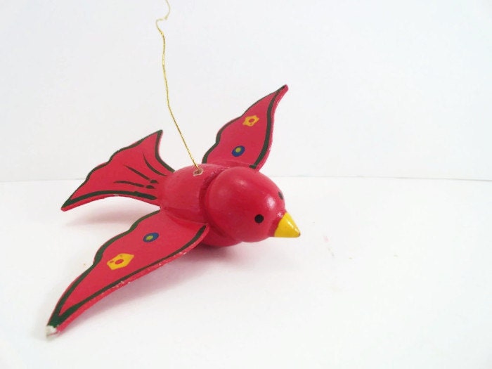 vintage hand painted red wooden bird christmas ornament vintage hand painted red wooden bird christmas ornament