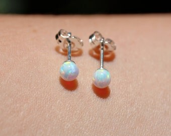 Opal earrings - opal ball earrings - opal stud - opal ball studs - fire opal - a set of white fire opal balls set onto sterling silver posts