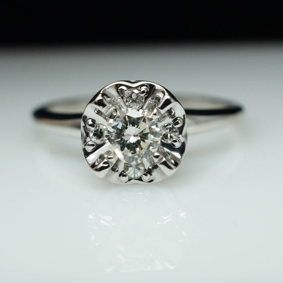 Vintage .44ctw Illusion Flower Diamond Engagement Ring Cluster