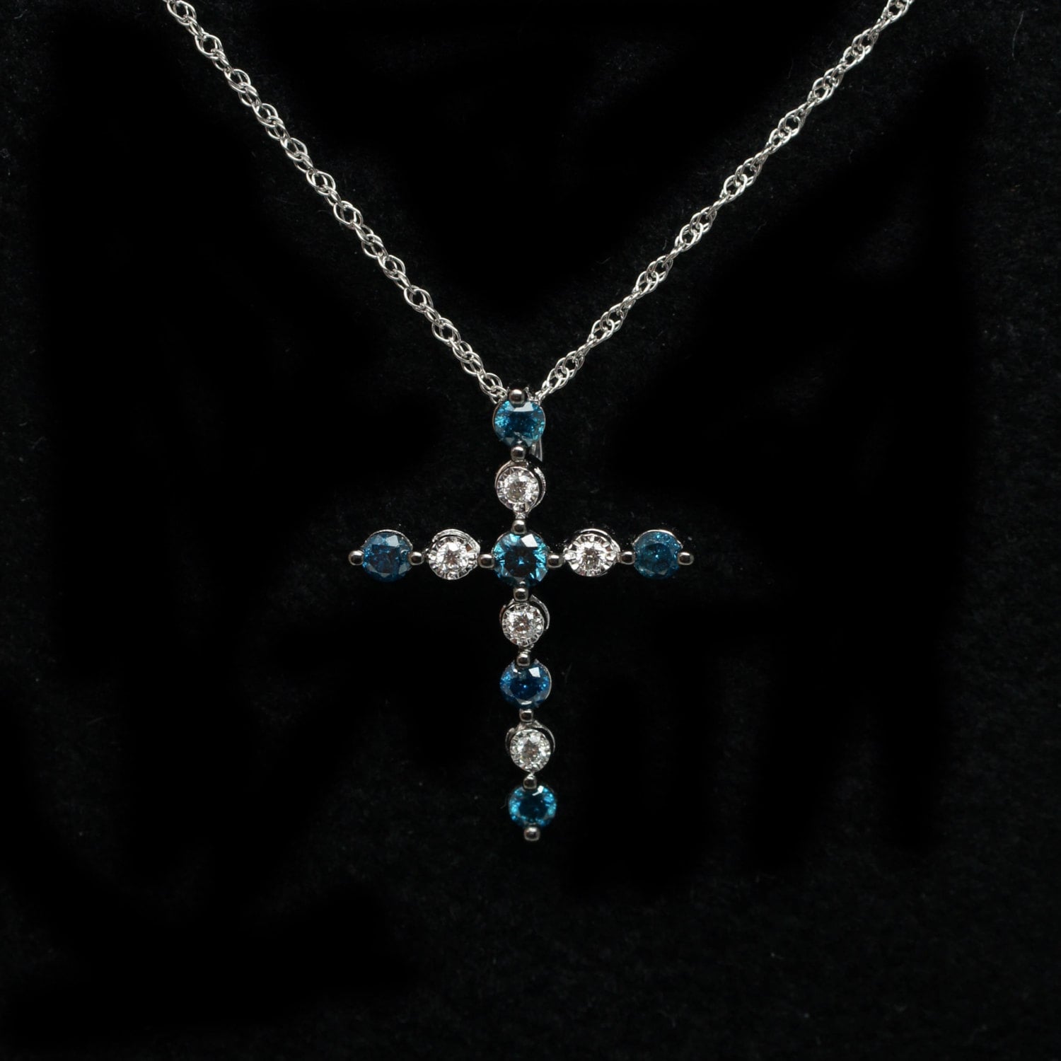 Diamond Cross Necklace Blue Diamond Cross by JamieKatesJewelry